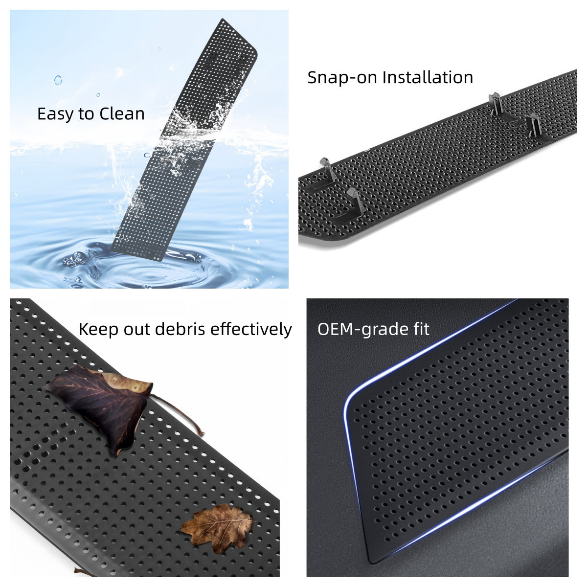 Snap-in air intake protector for Tesla Model 3 Highland 2024+ with tool-free and non-destructive installation