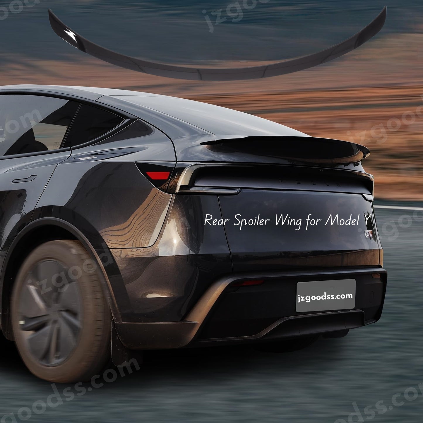 Aerodynamic ABS rear spoiler wing for Tesla Model Y 2025, offering smooth airflow, reduced drag, and factory-style tail-lid fit