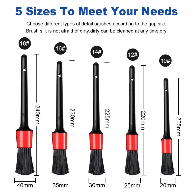 Wet and dry car detailing brush set suitable for interior and exterior cleaning with water or dry dust removal
