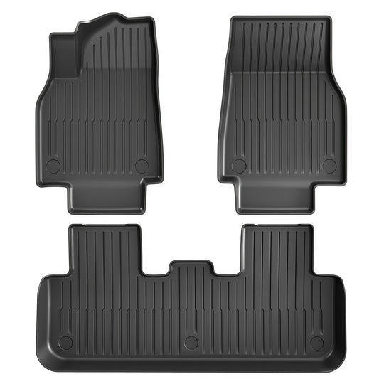 Custom fit TPE floor mats for Tesla Model Y 2025–2026 with precision molded design and full coverage protection