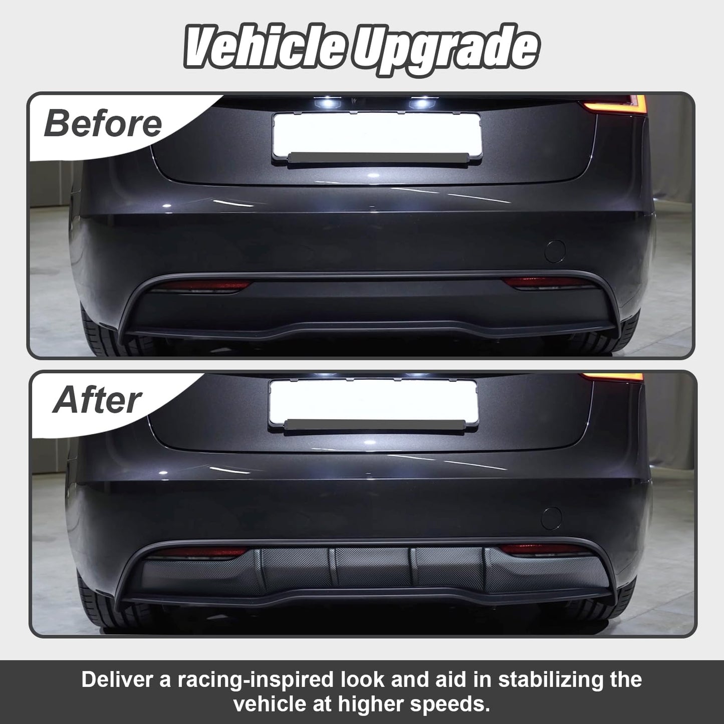 Durable ABS rear diffuser spoiler for Tesla Model Y 2025 Juniper, resistant to cracks, warping, and weather damage