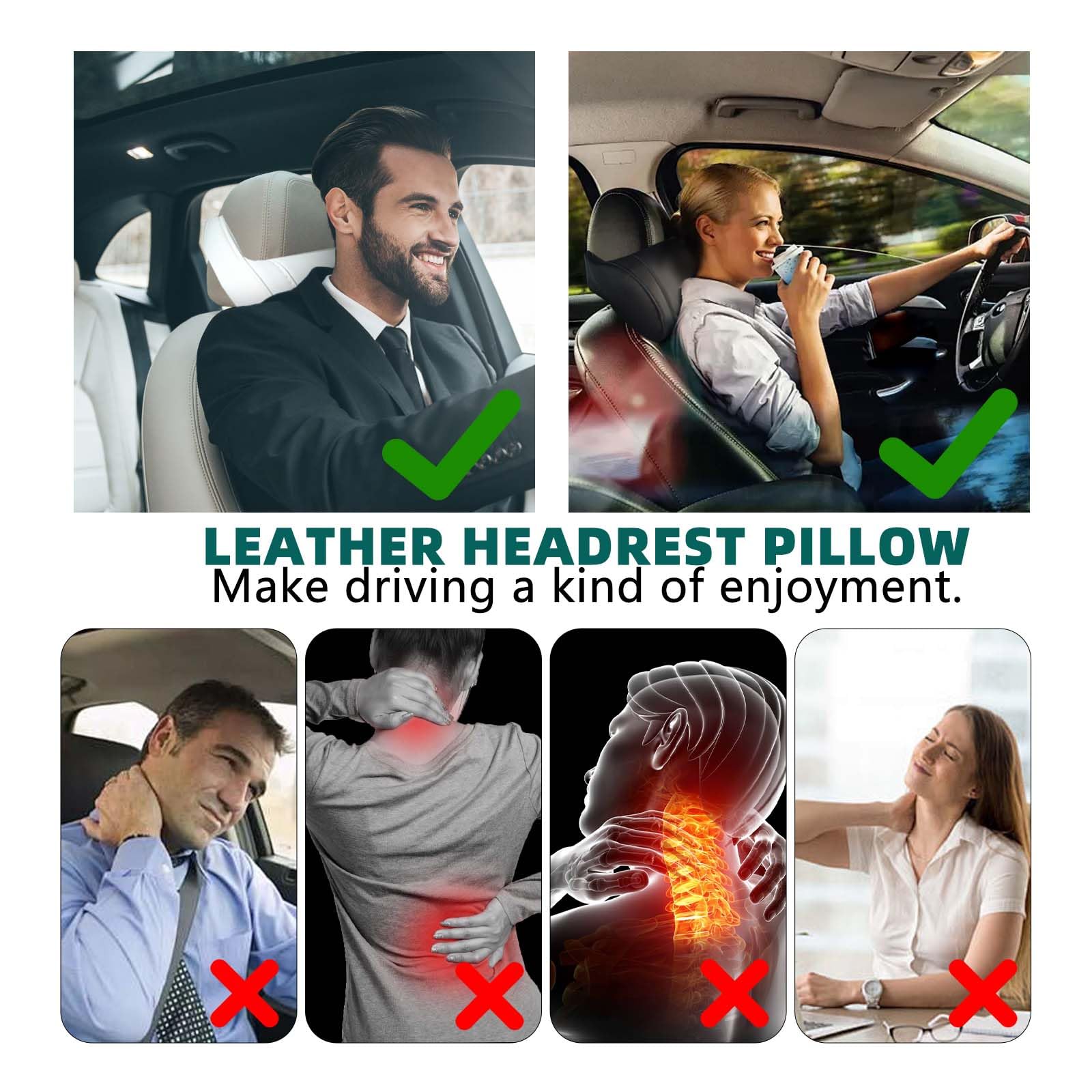 Adjustable height car headrest cushion with memory foam support that adapts to different driving positions
