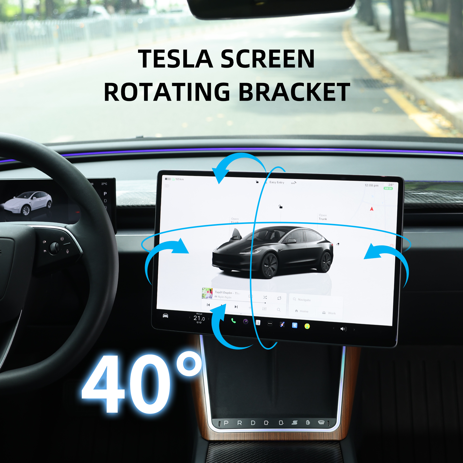 Aluminum alloy rotating screen bracket built for the 2025 Model Y Juniper, offering durability, stability, and premium construction
