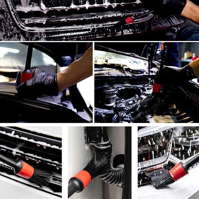 Car interior detailing brush used for cleaning dashboard, air vents, and center console without damaging surfaces
