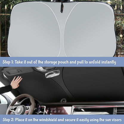 Car sunshade protects interior from fading cracking and aging caused by strong sunlight exposure