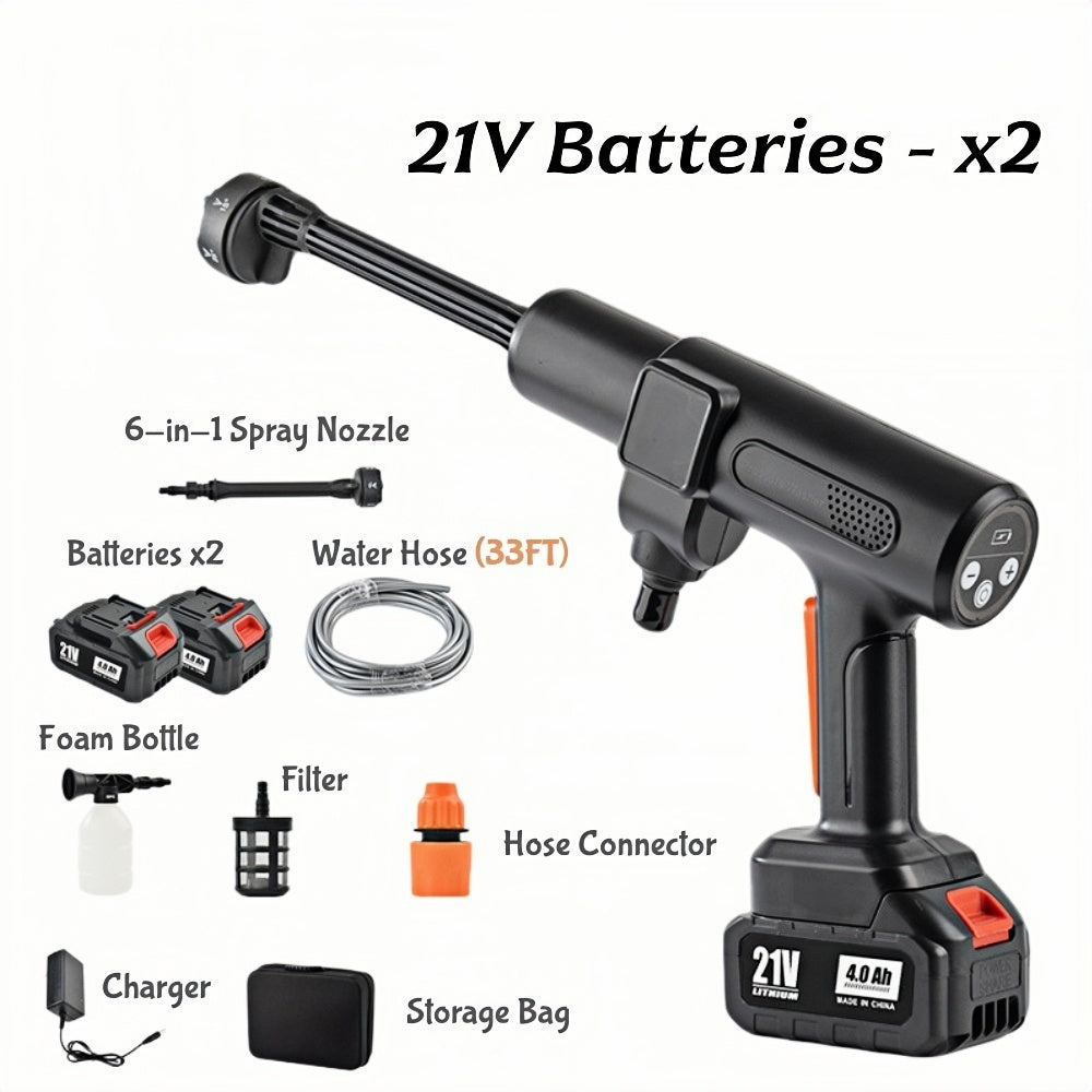 Car washer kit with portable storage bag including all accessories for convenient organization and easy transport of cleaning equipment