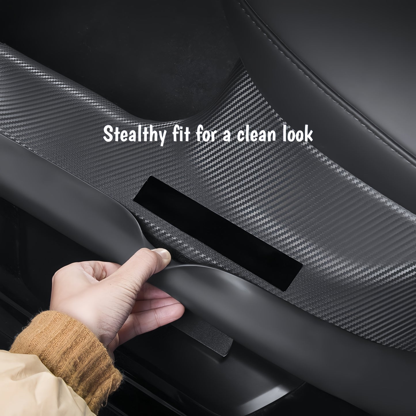 Carbon look door sill guard for Model 3 Highland 5-seater offering scratch protection and interior styling
