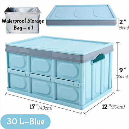 Compact collapsible trunk storage box that folds flat easily, saving space when not in use in your car or home