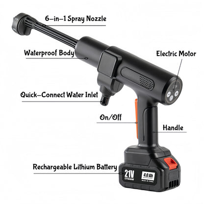 Cordless car washer with dual battery system providing extended runtime for uninterrupted cleaning of vehicles and outdoor spaces