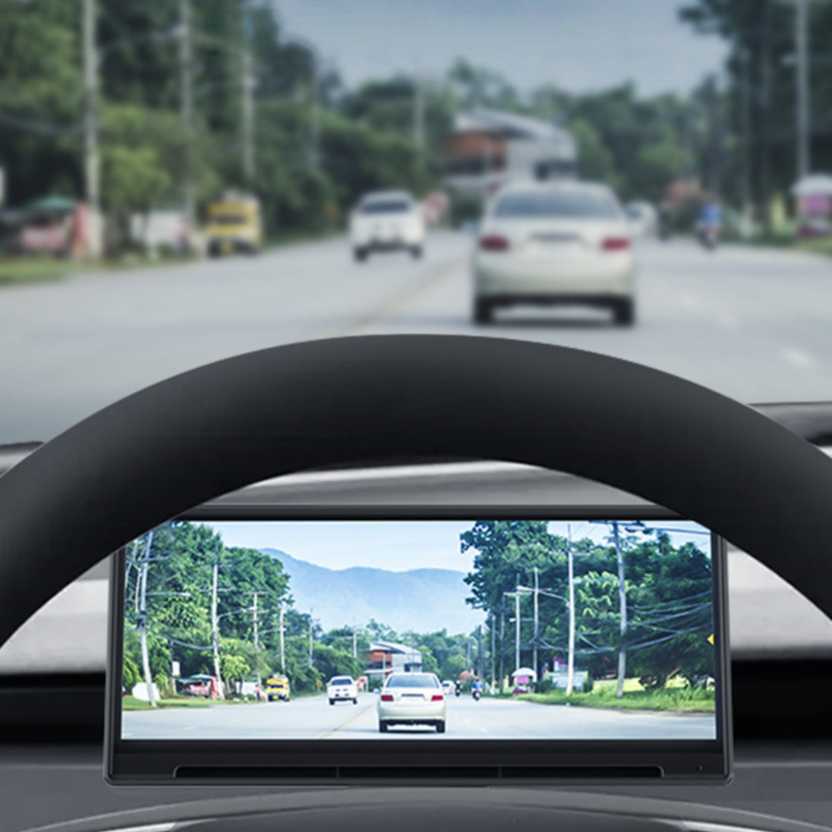 Custom-fit dashboard display seamlessly installs in 2025 Model Y interior, maintaining factory functions and air vent circulation