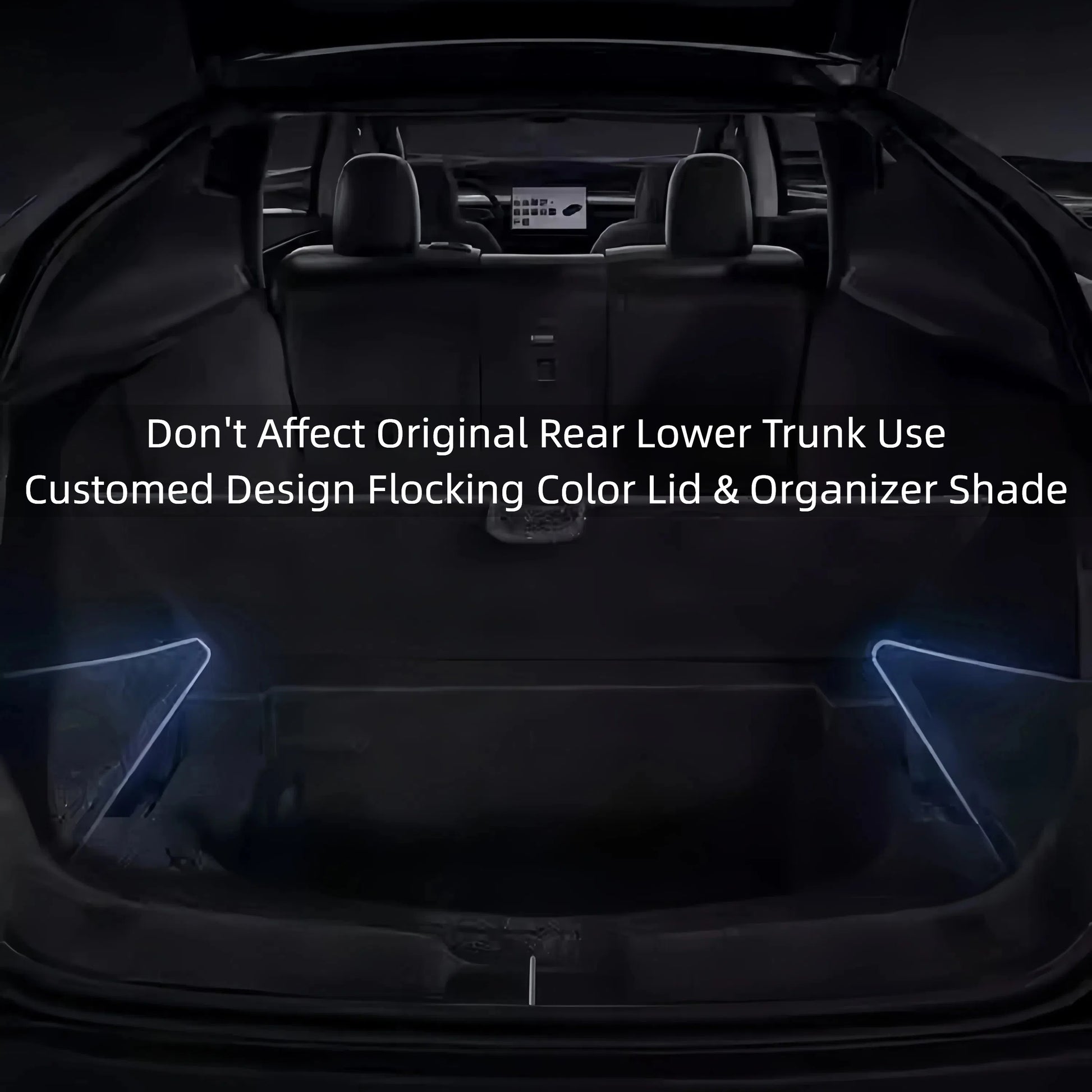 Custom-fit storage box designed to seamlessly fit the trunk side compartment of Model Y with secure closing lid