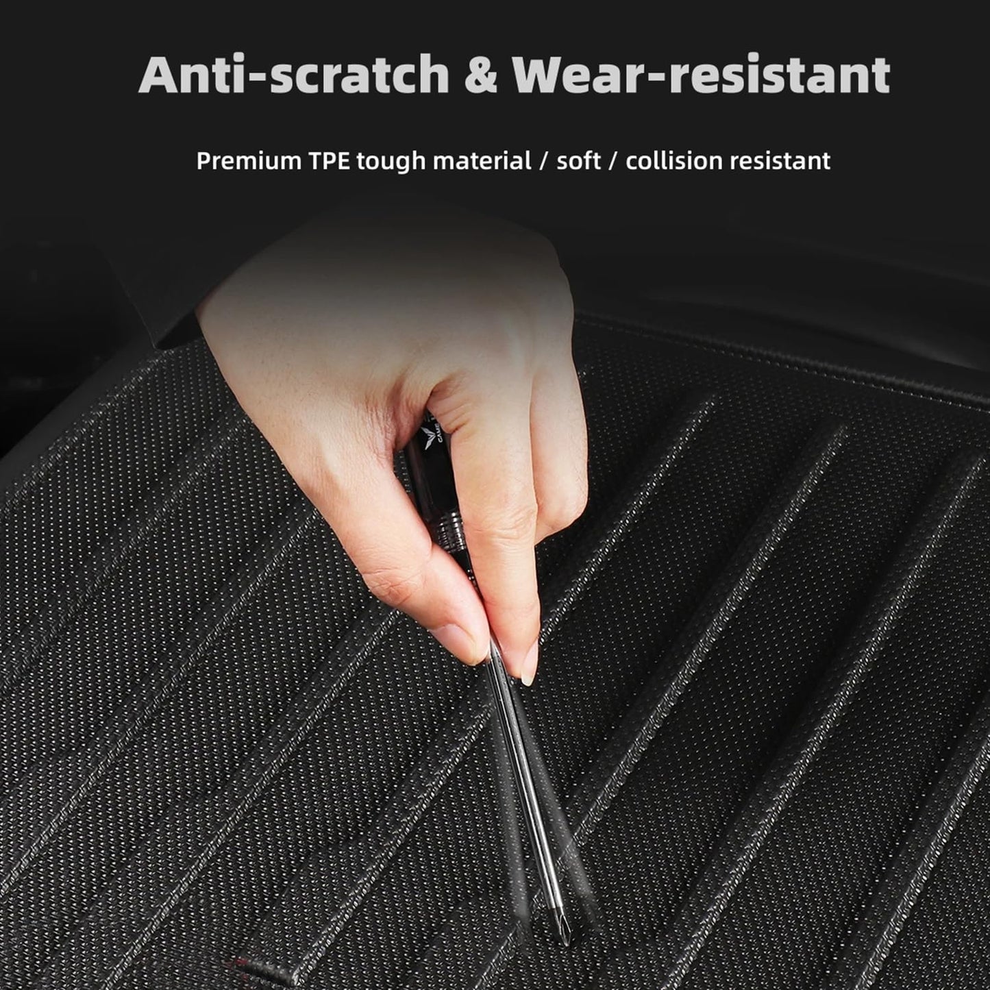 Easy-to-clean TPE trunk mat for Tesla Model 3 Highland 2024+, featuring slip-resistant texture and simple soap-and-water maintenance