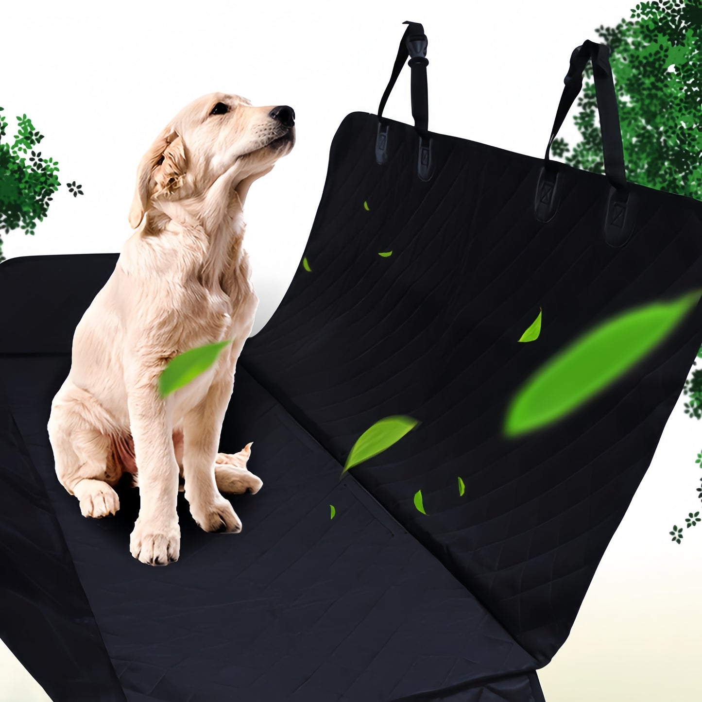 Pet car seat cover with secure adjustable buckle straps, easy to install and firmly fixed on rear seat