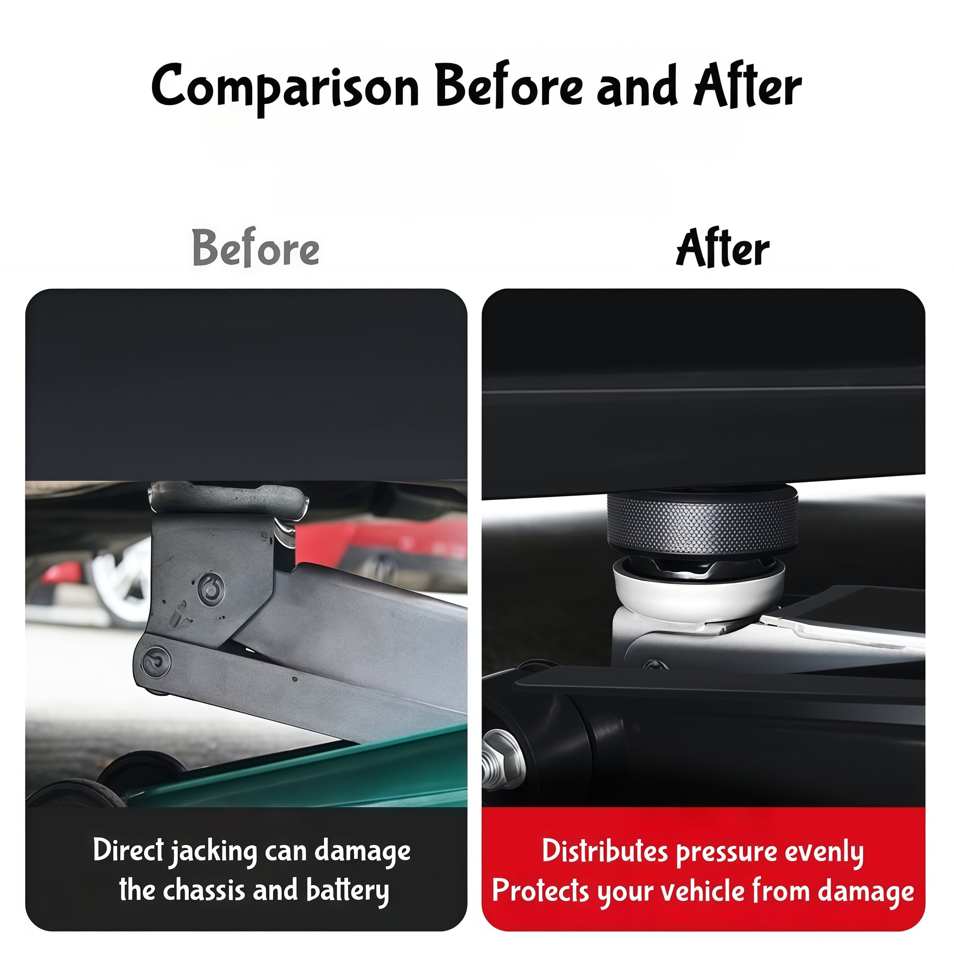 Easy installation Tesla jack pad protection accessory prevents underbody damage when using a floor jack or car lift