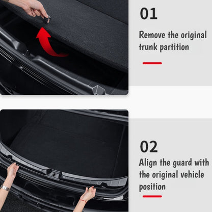 Factory-style rear bumper sill protector for Model 3 Highland maintaining original look while adding protection