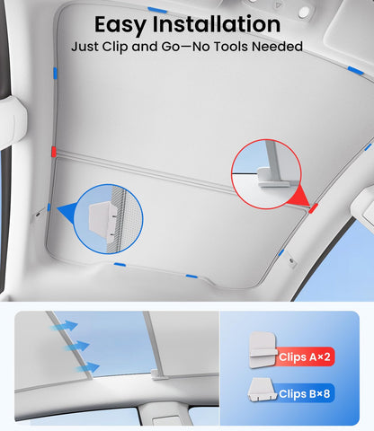 Foldable glass roof sunshade for Model 3 Highland, providing heat insulation and easy installation with a sturdy collapsible frame