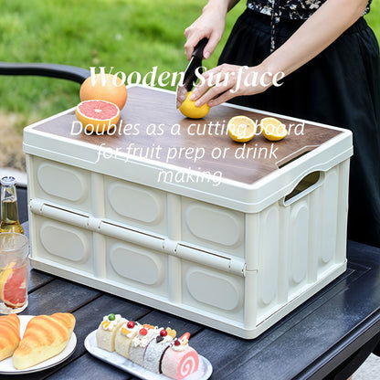 Foldable storage box with ergonomic groove handles for easy carrying and trunk transportation convenience