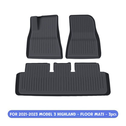 Full coverage interior floor mats for Tesla Model 3 Highland protecting carpets from dirt and moisture