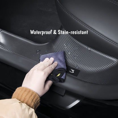 Interior door sill trim cover compatible with Model 3 Highland to reduce wear and add a sporty carbon look