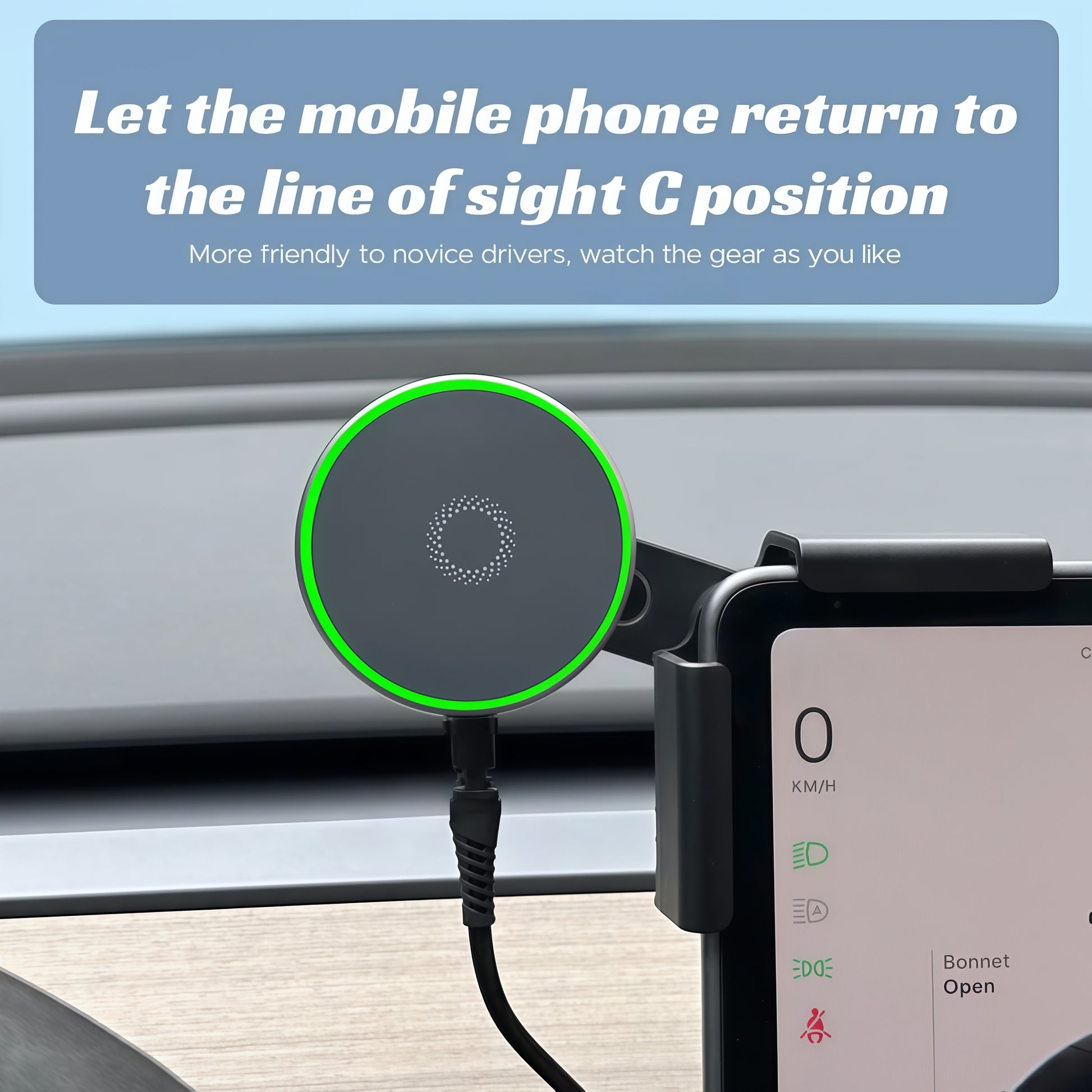 MagSafe compatible car mount for Tesla Model 3 and Model Y, securely attaches behind screen for hands-free use