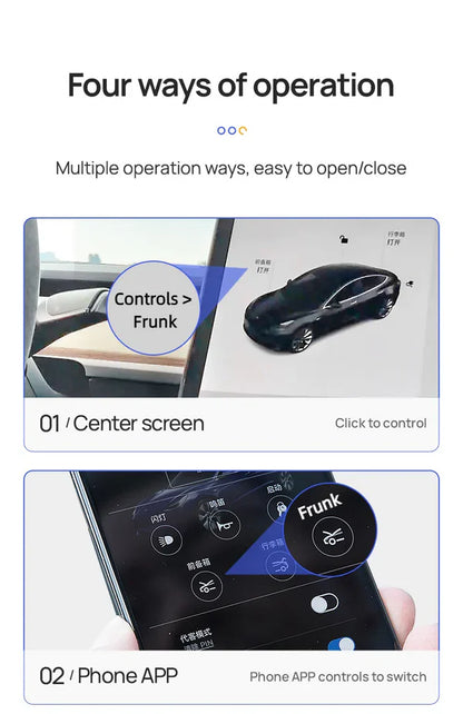 Factory-safe automatic front trunk upgrade for 2025 Tesla Model 3 Highland with zero interference to original systems