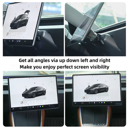 Non-invasive snap-on installation screen swivel mount for Model 3 Highland with adjustable tension and drill-free secure setup