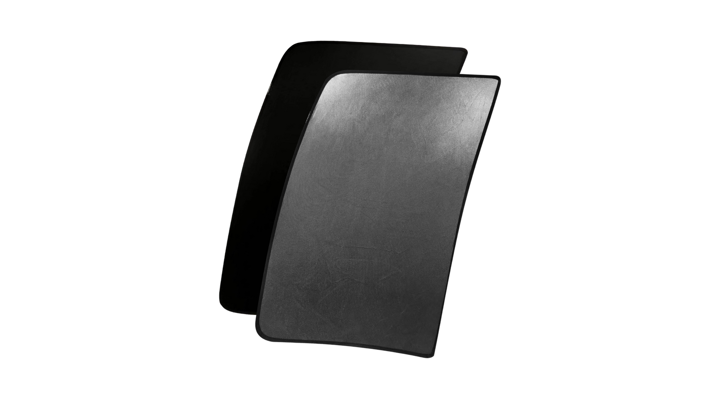 Easy-install foldable sunshade for Model 3 Highland glass roof that attaches with clips and stores compactly when not in use