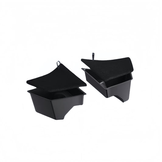 Trunk side storage bins with lids designed specifically for Tesla Model 3 Highland 2024-2025, adding hidden rear trunk organization