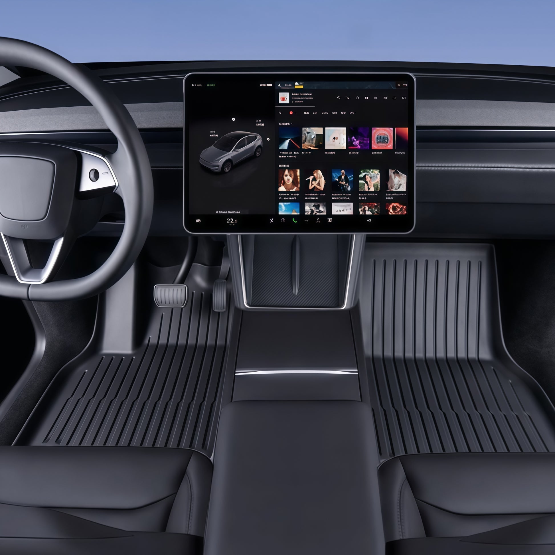 6 piece Tesla Model Y floor mats set with detachable carpet layers for enhanced interior cleanliness