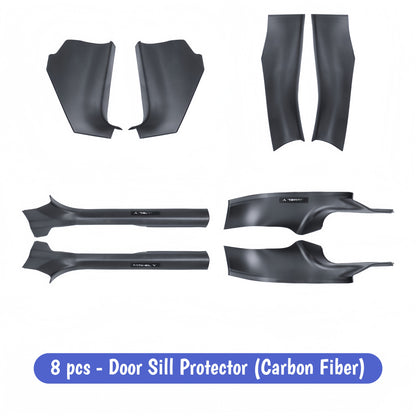 Door sill trim protector for Model Y Juniper 5-seater model, designed to fit properly and not for 7-seat versions