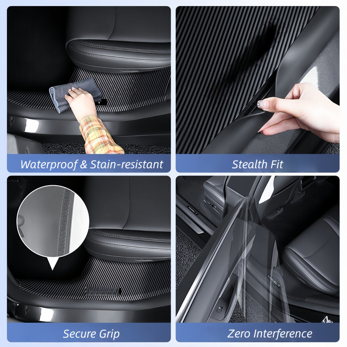 Entry sill protector with carbon look finish for Model Y Juniper to keep door areas clean and stylish