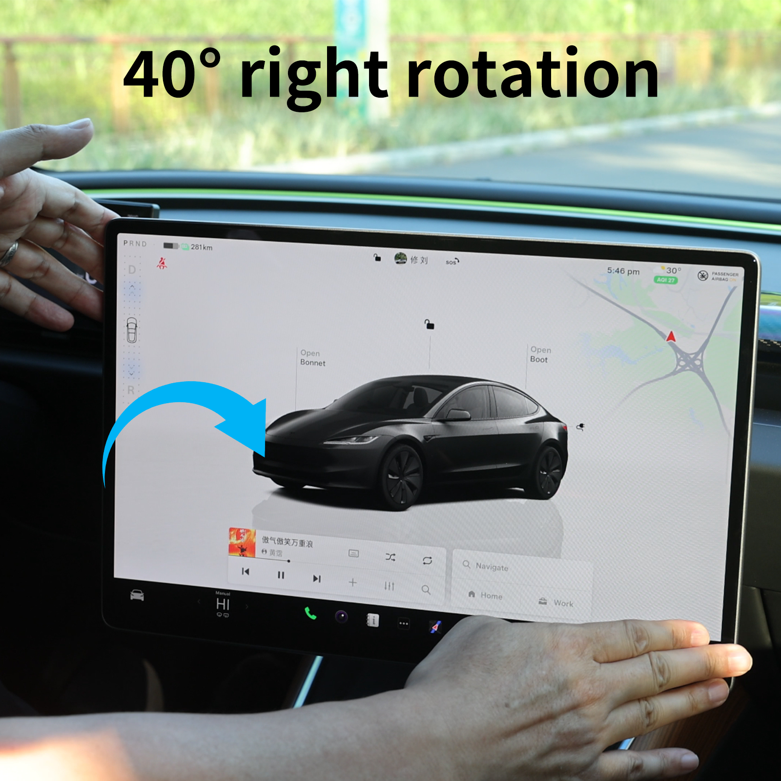 Non-invasive screen mount for 2025 Model Y Juniper featuring no-drill installation and secure clip-on attachment for stability