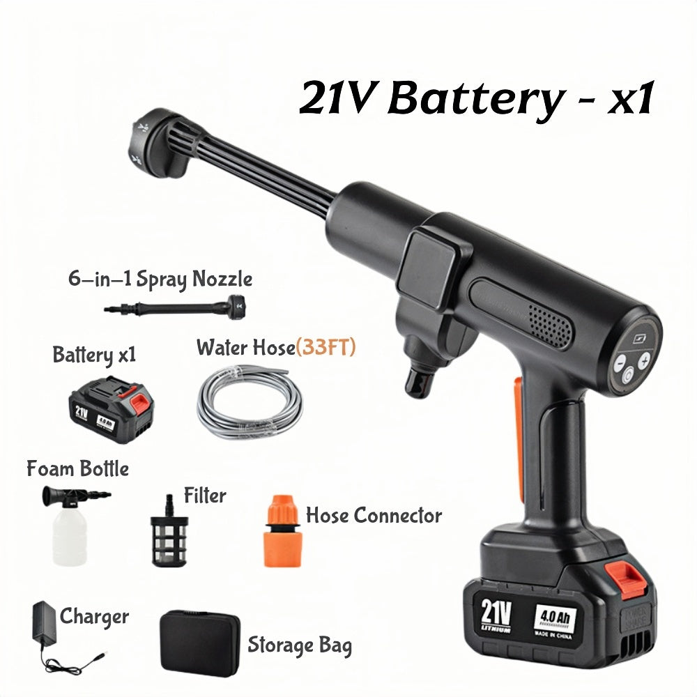 Portable pressure washer featuring safety lock and automatic shutoff system for secure operation and enhanced user protection during cleaning