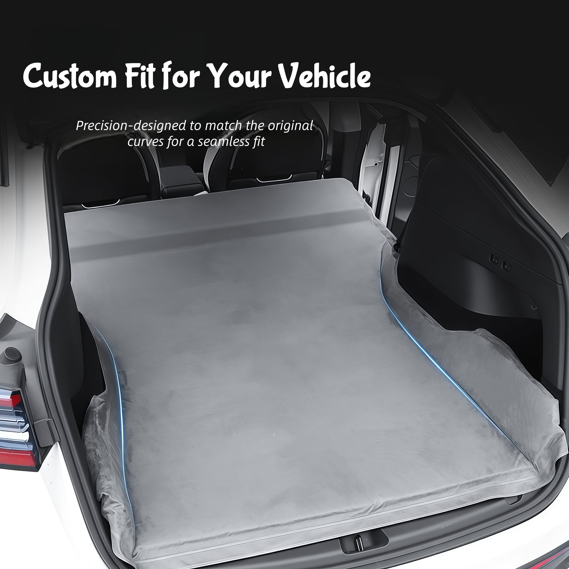Portable Tesla car camping mattress with compact storage bag, ideal for road trips, outdoor travel, and overnight car sleeping