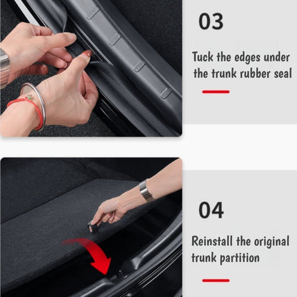 Rear bumper loading edge protector for Model 3 Highland designed to reduce wear and protect paint during frequent trunk use
