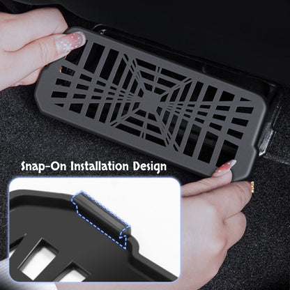 Underseat rear air vent protector installed beneath the rear seat of Model 3 Highland for clean airflow and interior safety