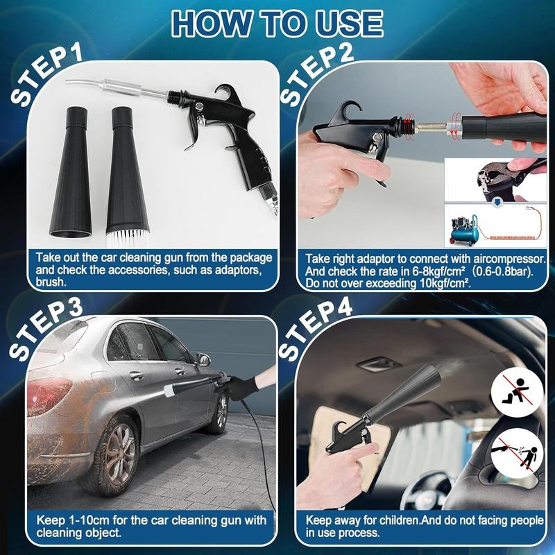 Rotary high pressure air cleaning tool designed for efficient car interior detailing, speeds up drying and deep cleaning