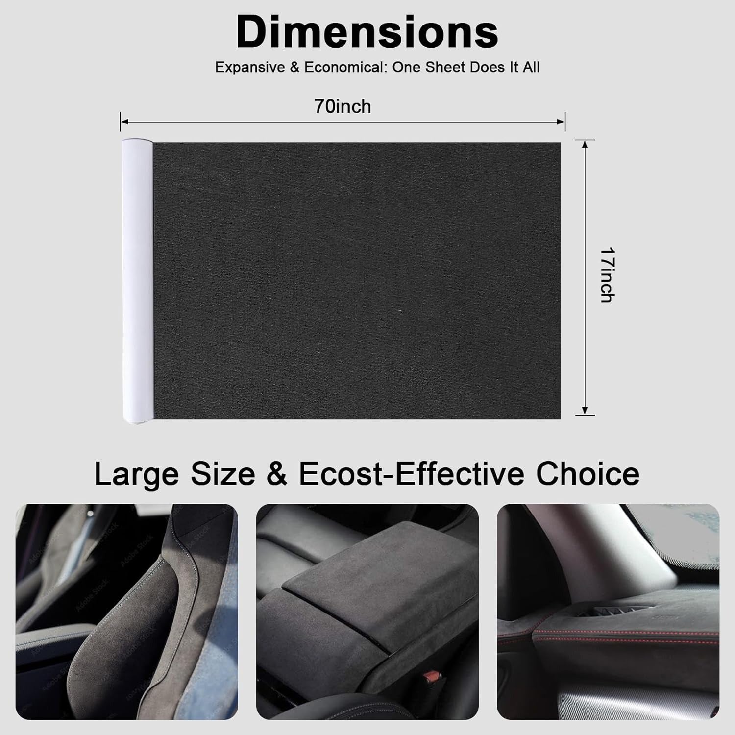 Stretchable suede wrap designed for car dashboard and interior trim, offering flexible installation on curved surfaces