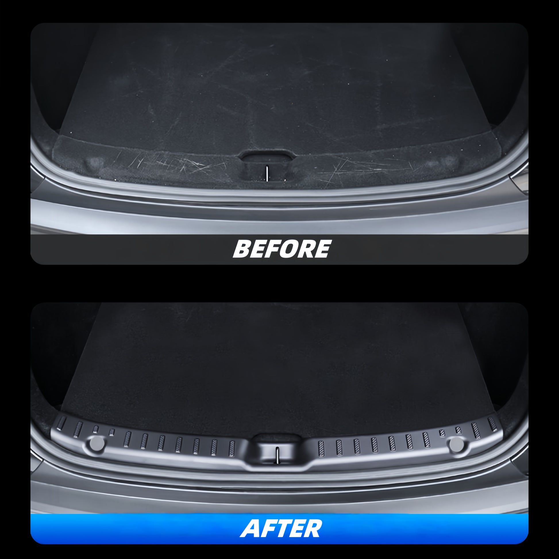 Custom-fit trunk sill protector for Tesla Model Y 2025 Juniper, shields rear bumper from scuffs and scratches