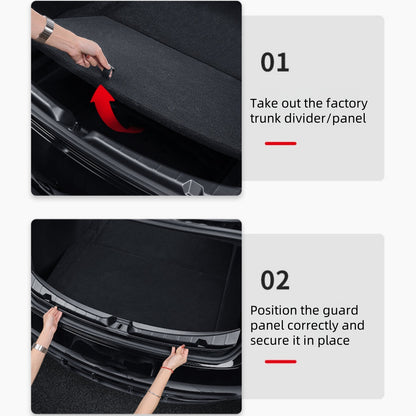 Custom-fit trunk sill cover for 2025 Tesla Model Y Juniper, easy installation and precise alignment