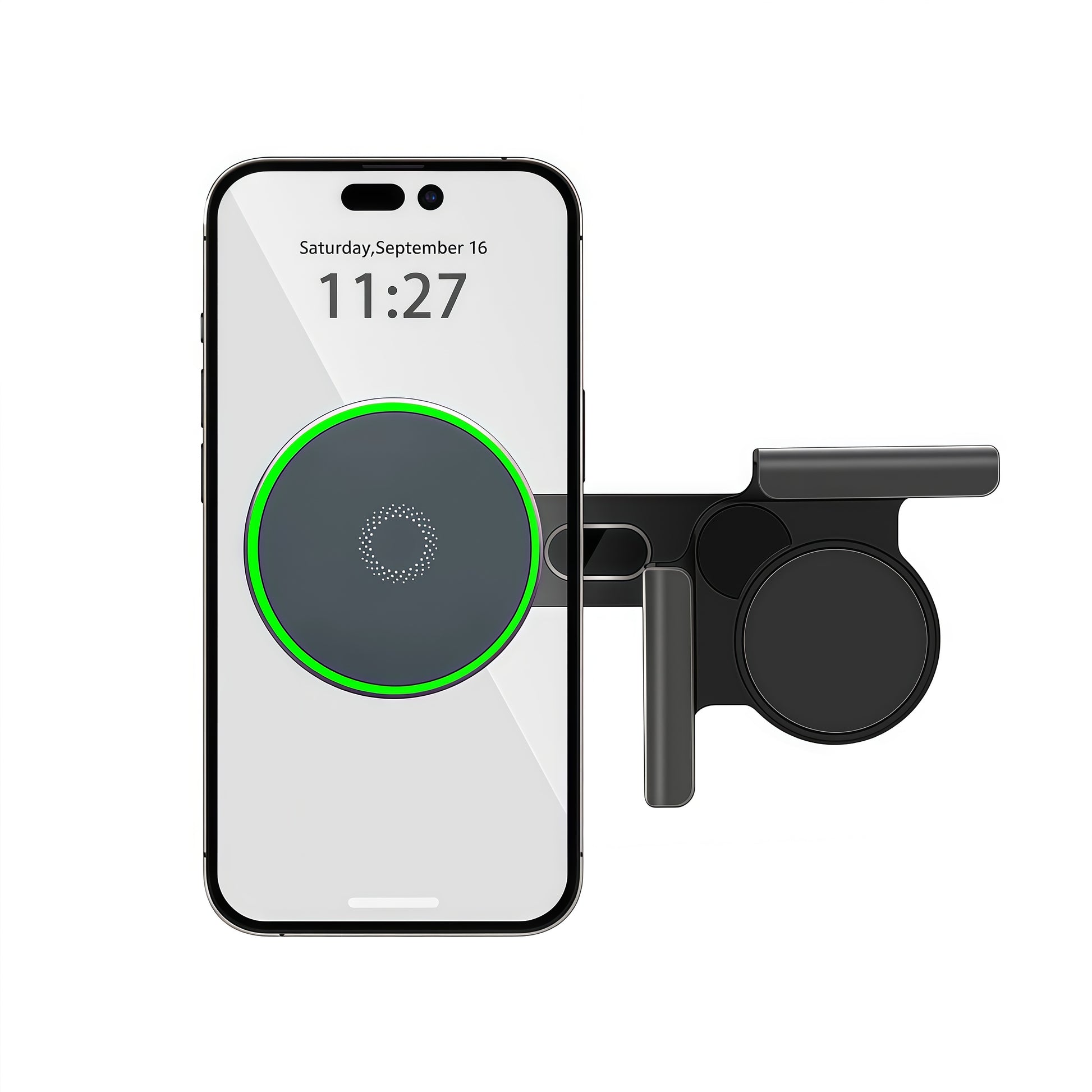 Tesla interior phone mount with clean OEM-style design and wireless charging for a modern driving setup