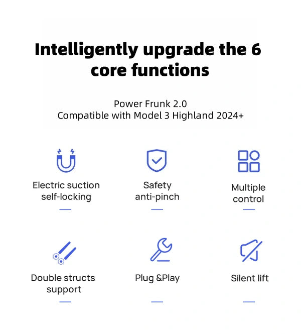 Control your Tesla Model 3 Highland 2025 front trunk conveniently with Tesla app, touchscreen, button, or key card