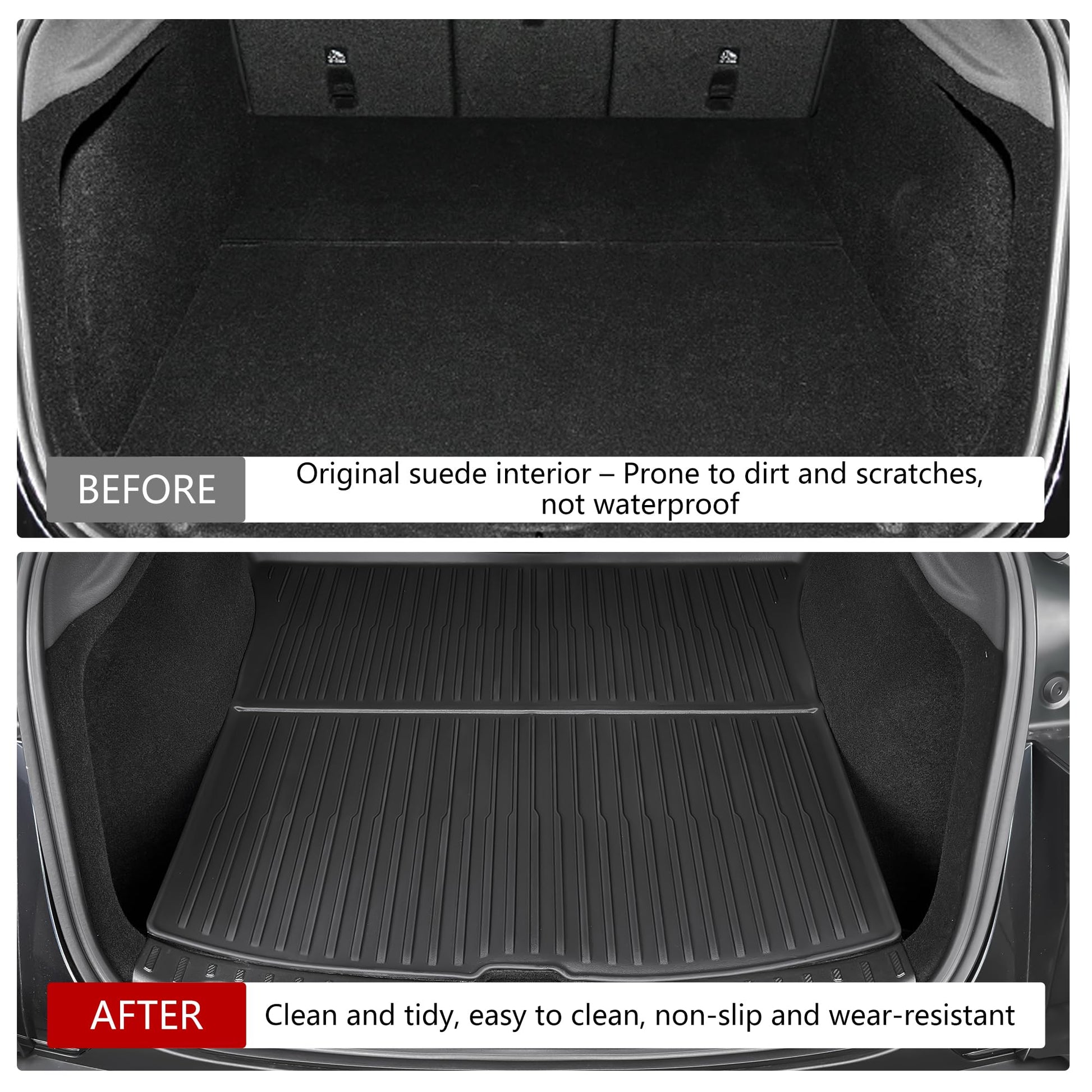 Full set of TPE liners for Tesla Model 3 Highland including rear trunk, front trunk, and lower storage mats for all-weather protection