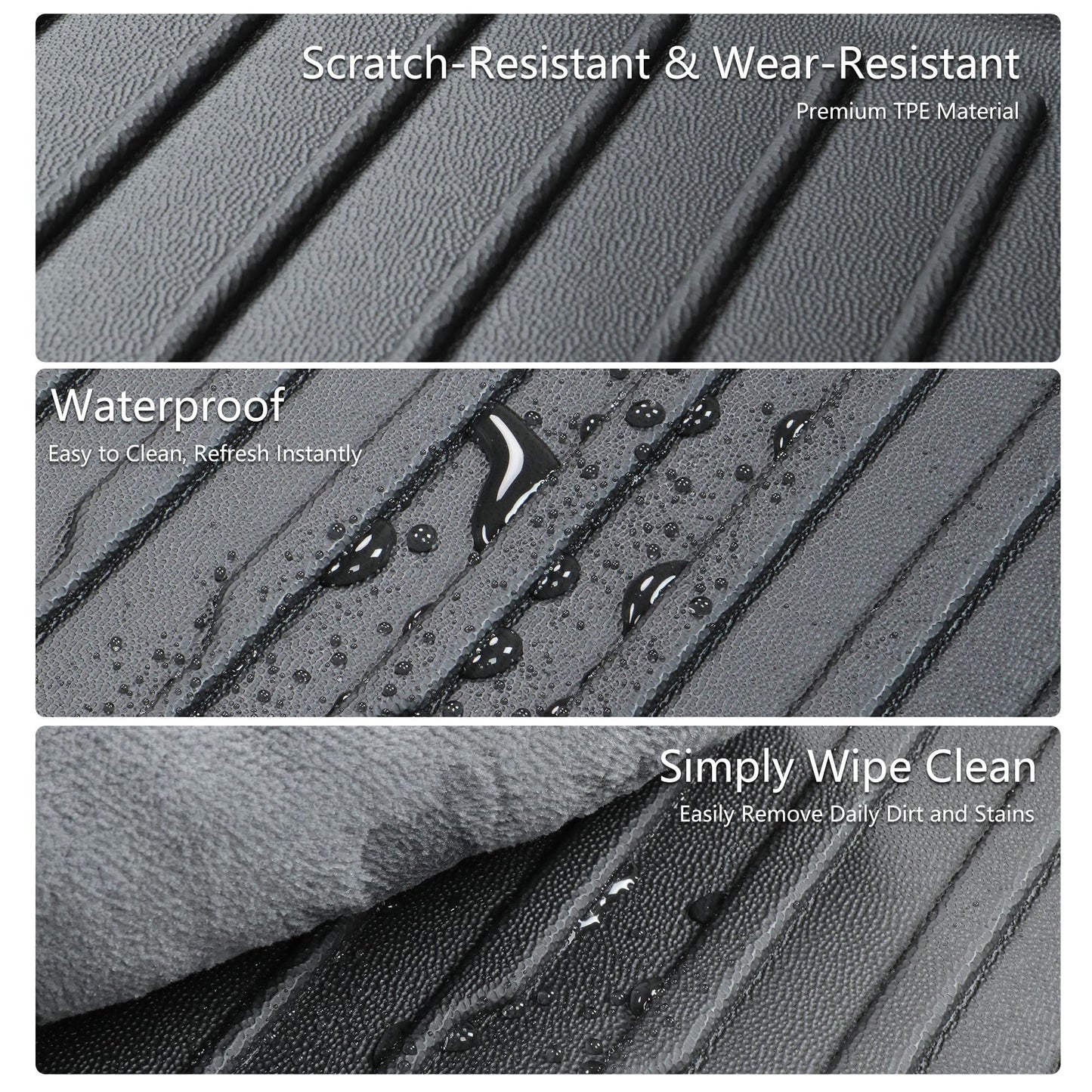 Main trunk all-weather mat for Tesla Model Y 2025, featuring deep grooves and raised edges to block mud, snow, and spills