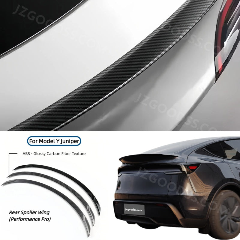 ABS rear spoiler wing offering OEM-level fit for 2025 Tesla Model Y Juniper, adding stability and a sleek rear profile