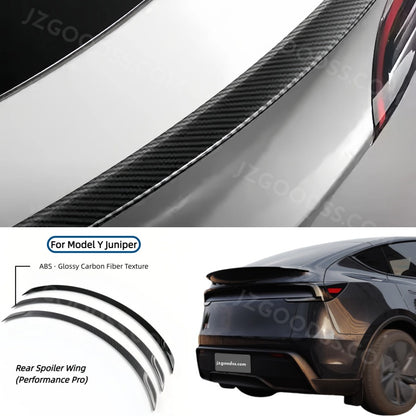 ABS rear spoiler wing offering OEM-level fit for 2025 Tesla Model Y Juniper, adding stability and a sleek rear profile