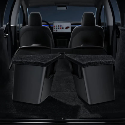 Cargo storage upgrade that maximizes rear trunk space in Tesla Model Y, providing clean and organized hidden storage