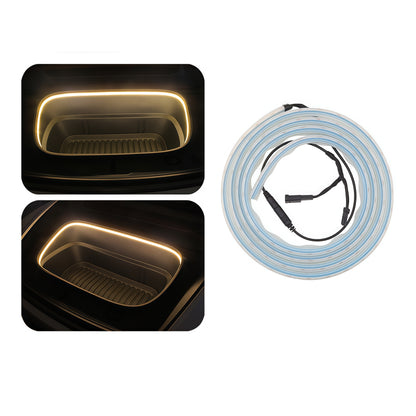 LED ambient light installed in Tesla Model Y Juniper front trunk improving frunk visibility and stylish lighting upgrade
