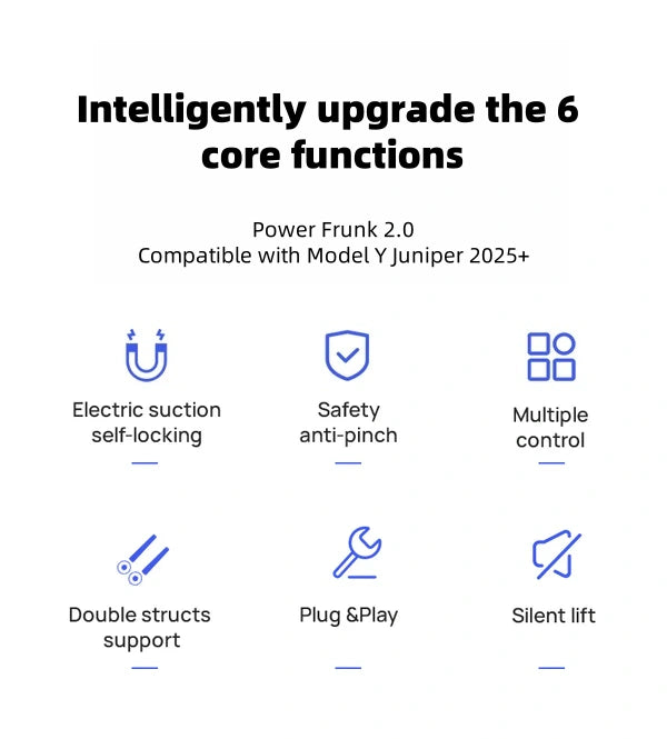 Smart frunk control for Tesla Model Y Juniper via app, touchscreen, keycard, or manual button
