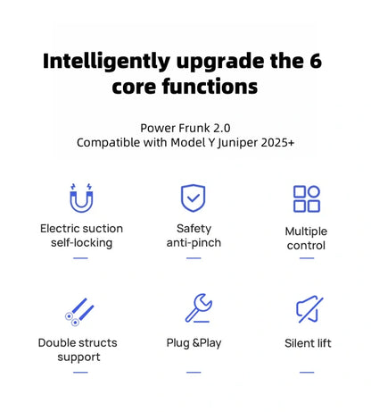 Smart frunk control for Tesla Model Y Juniper via app, touchscreen, keycard, or manual button
